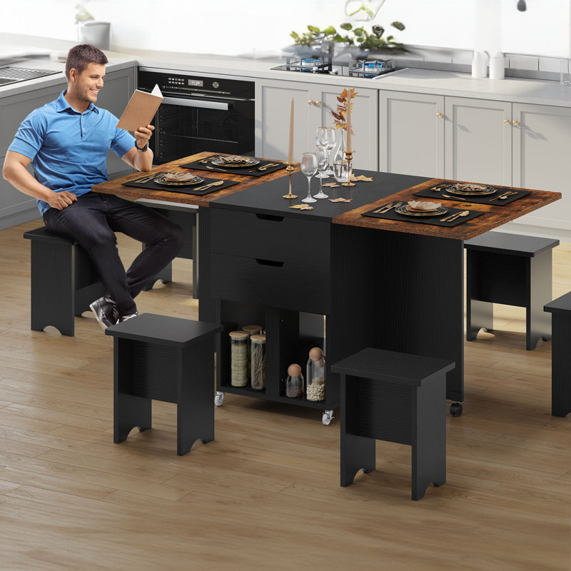 Ensemble de table de salle à manger extensible 7 pièces avec 6 chaises Chelia, Brun