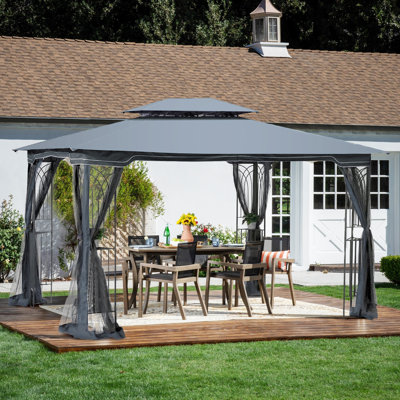 Tente de pavillon de jardin 13x10 avec toit double ventilé et moustiquaire (moustiquaire amovible sur tous les côtés), convenant à la pelouse, au jardin, à la cour et à la terrasse