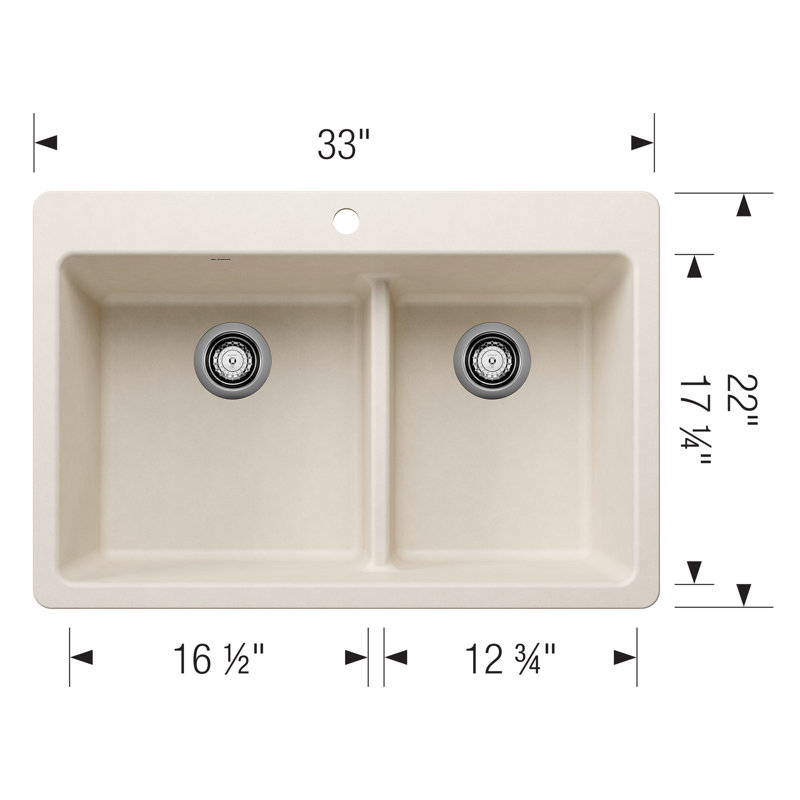 Liven SILGRANIT 33" 60/40 Double Bowl Dual Mount Kitchen Sink with Low Divide, Soft White