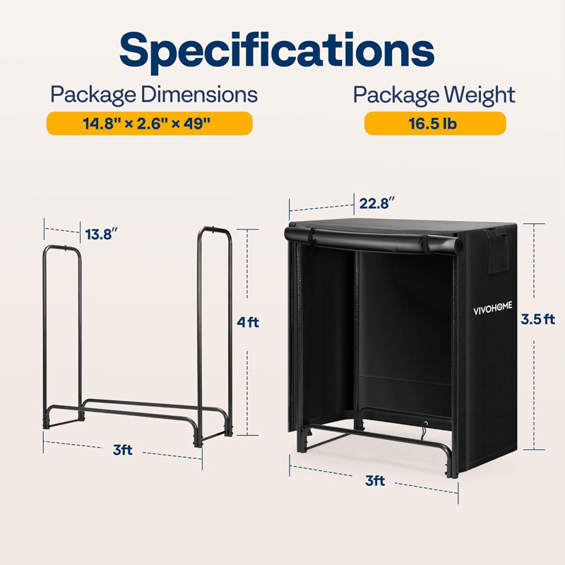 3 ft Heavy Duty Firewood Rack with Cover