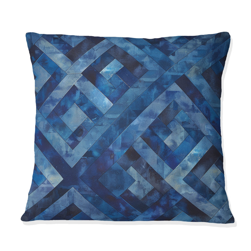 Coussin bleu Midcentury Maze II - Midcentury, H 16 po x l 16 po