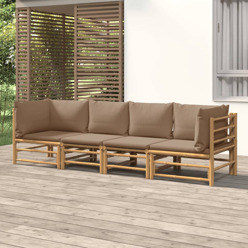 Patio Sectional Set with Cushions, Taupe