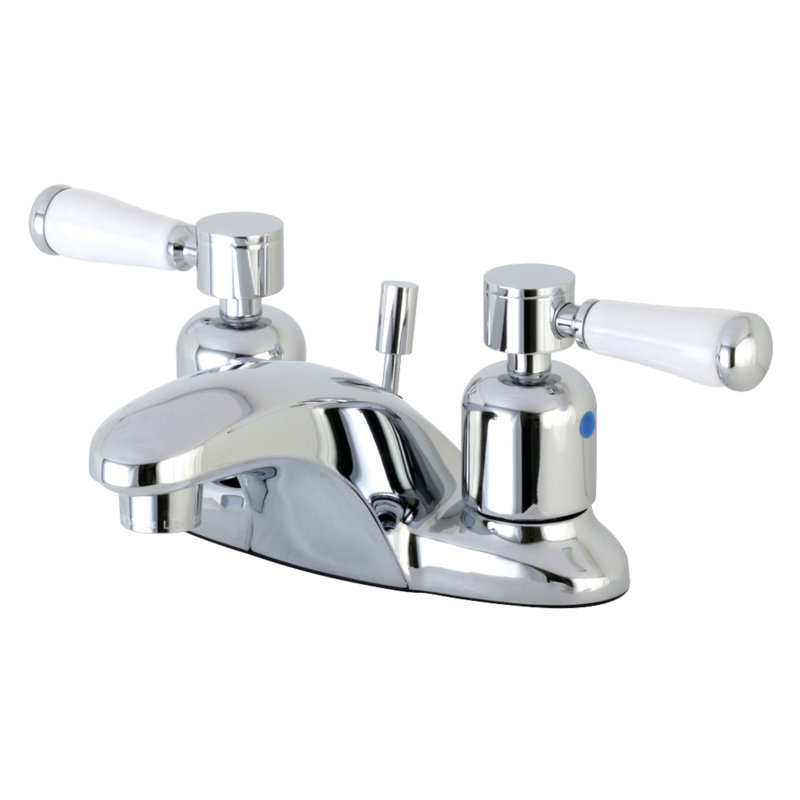 Kingston Brass Paris Two-Handle 3-Hole Deck Mount 4" Centerset Bathroom Faucet with Plastic Pop-Up, Polished Chrome