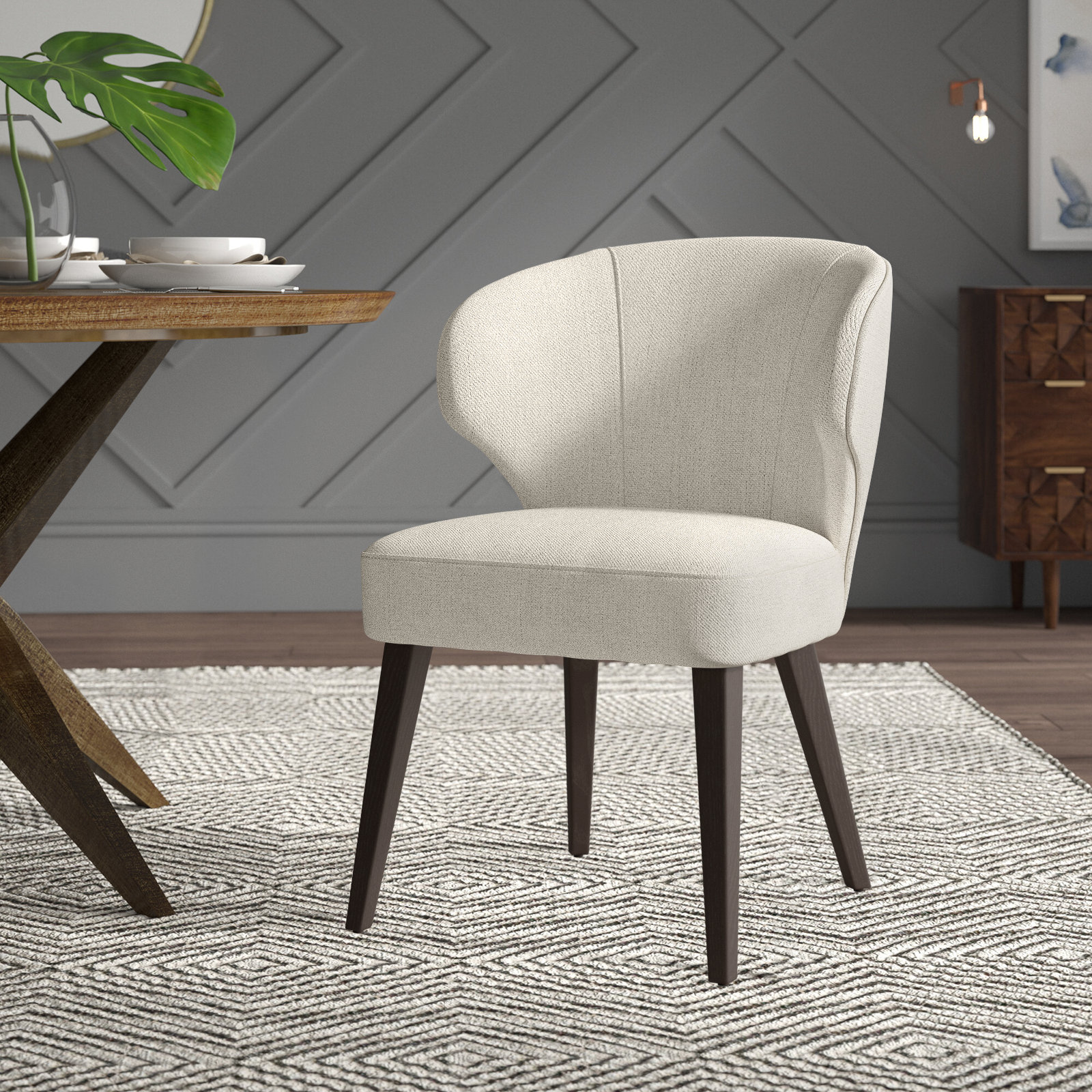 Golino Fabric Upholstered Wingback Side Chair, Cream, Dark Brown