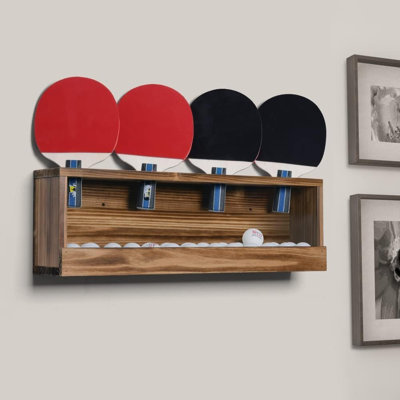 Ping Pong Paddle Storage Rack, Table Tennis Racket Display Wall Mounted Holder for 4 Paddles and Balls in Bar, Game Room, Office Break Room, Garage, Bedroom, Home