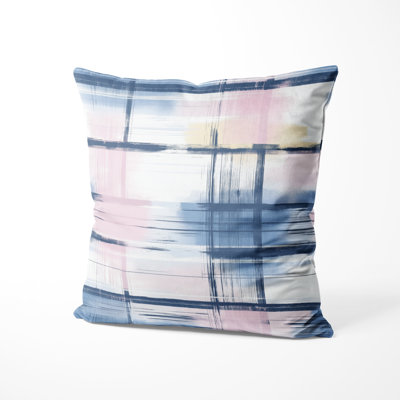 Modern Accent Pillow - Pink Light Horizon Plaid Printed Cushion for Living Room