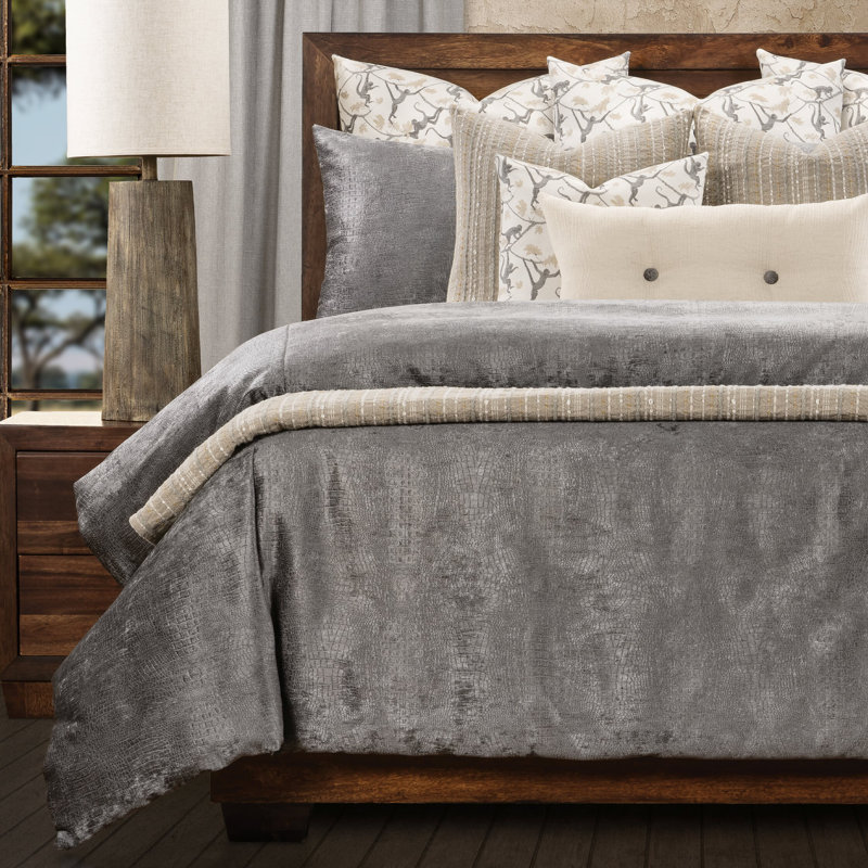 Ensemble de housse de couette et d’insertion crocodile en velours anthracite nile