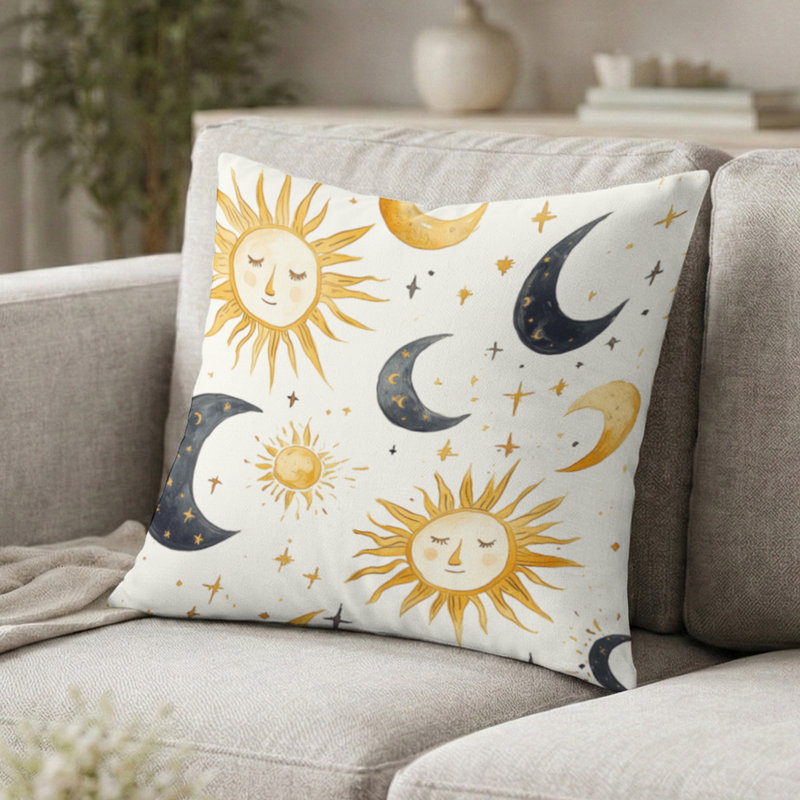 Coussin Boho - Coussin Starburst Sun Moon, H 18 po x l 18 po