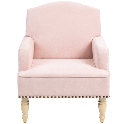 Fauteuil rose moderne avec revêtement doux et pieds en bois, pour le confort de la chambre à coucher du salon