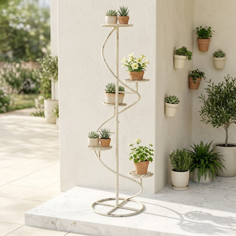 Blue Metal 5 Tier Plant Stand, Cream