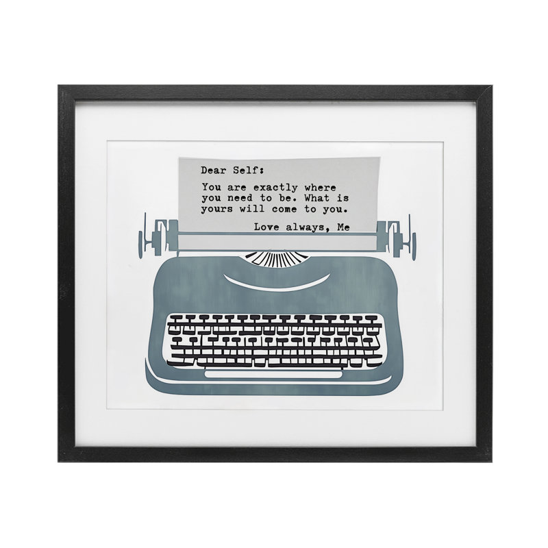 «Inspirational Typewriter Note to Self», impression par Annabelle Hall, H 13 po x l 16 po, Cadre noir minuit