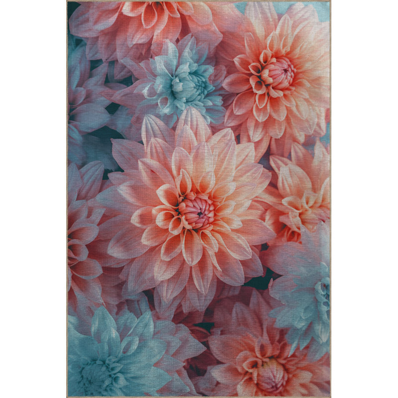 Tapis décoratif bleu et rose, Rectangle 4 pi 11,06 po x 7 pi 6,55 po