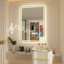 Miroir de salle de bain à DEL Bluetooth avec cadre en aluminium, certifié FCC et ETL, antibuée, température de couleur 3, intensité variable, miroir mural avant et rétroéclairé-1335960410-1335960411