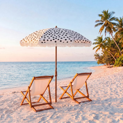 dot patio umbrellas DMVWJR Holiday Beach Umbrellas, Uv Protection Portable Fringe Umbrella For Travel, Angle Adjustable Polka Tassel Picnic Umbrella For Patio Garden Pool Backyard Push button tilt Mondawe 10 ft. Pagoda Patio