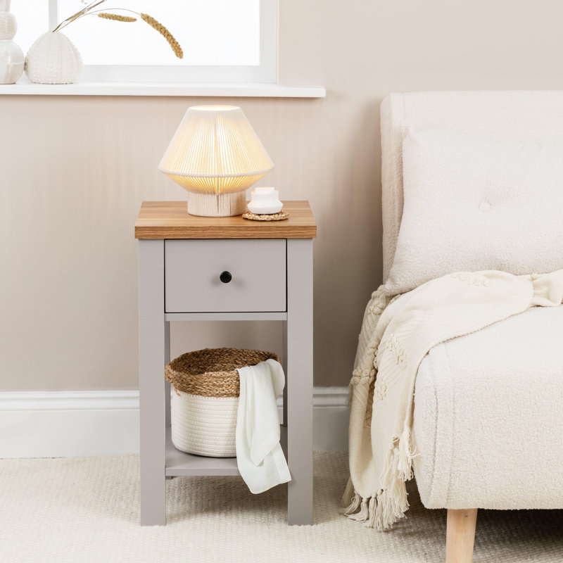 Maryhannah 35cm W Manufactured Wood Bedside Table, Stone Grey
