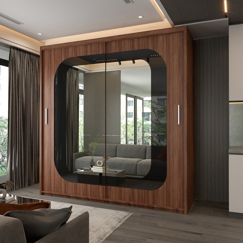 Bellarae Laminate Wardrobe, 217cm H x 203cm W x 62cm D, Walnut (Black Strip)
