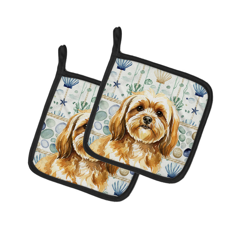 Paire de poignées en verre Lhasa Apso