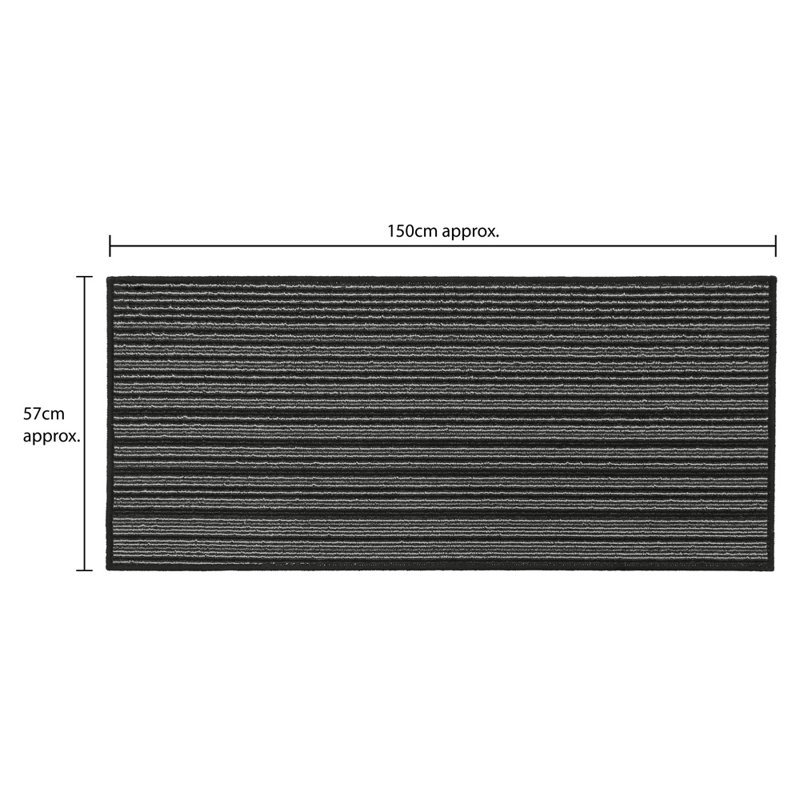 Non-Slip Striped Indoor Doormat, Black, Rectangle W57 x L150 cm
