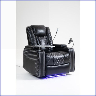 Recliners with Zero Gravity Recline, Storage Armrests, Cup Holders, Laptop/Phone Holders, LED Light | Black | Leather