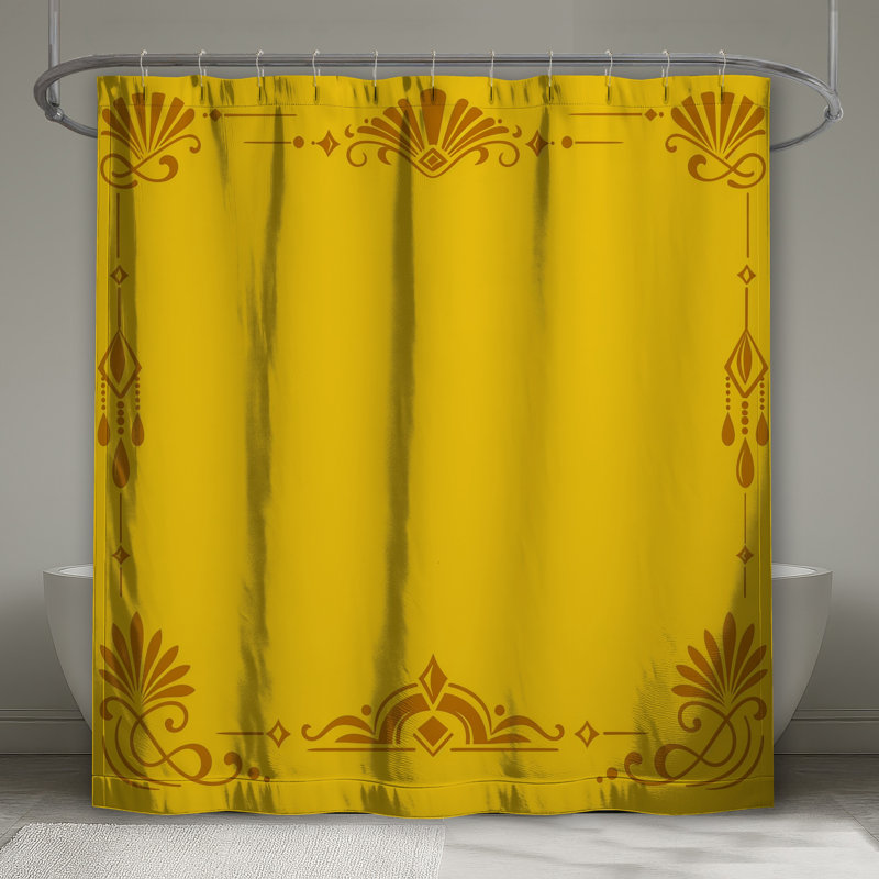 Rideau de douche jaune à bordure ornée extra long, 70in W x 72in H