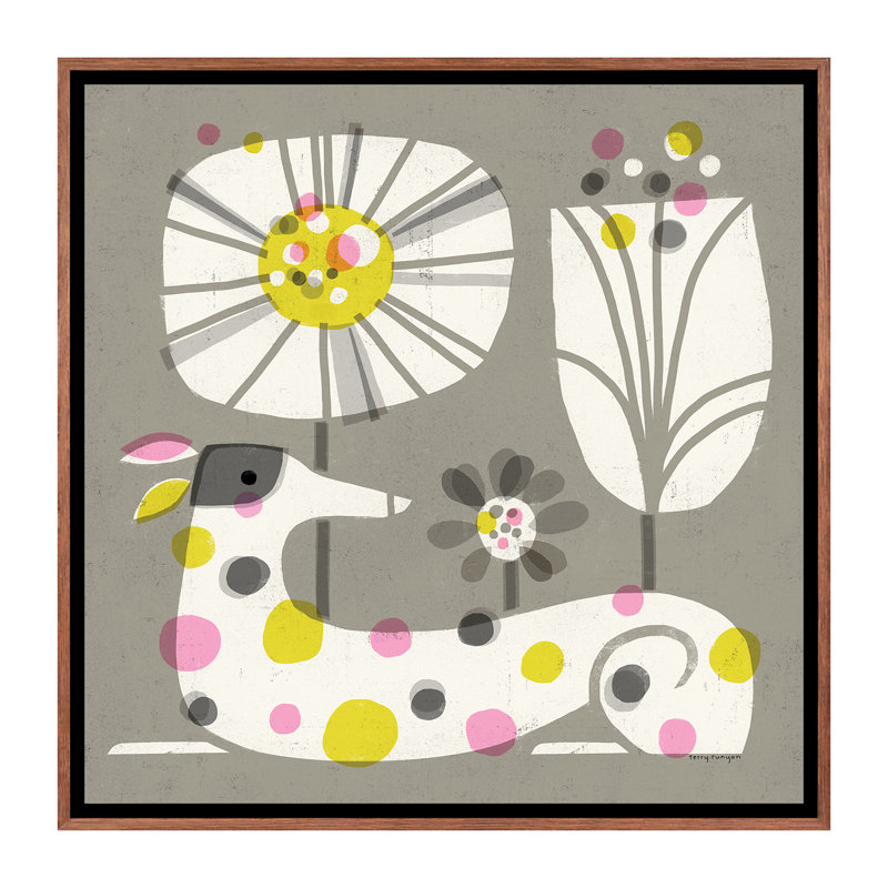 «Dog Dots» par Terry Runyan - impression, Pas de tapis, H 26 po x l 26 po x P 1,5 po, Toile avec cadre brun