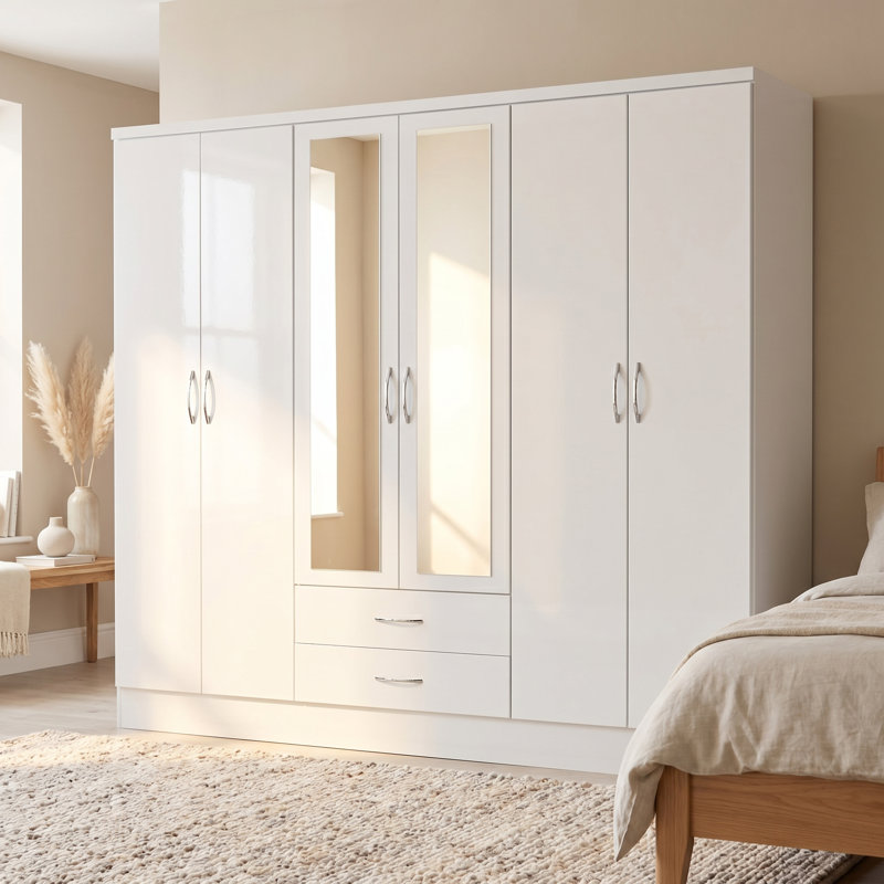 Cascio 6 Door Wardrobe, White Gloss