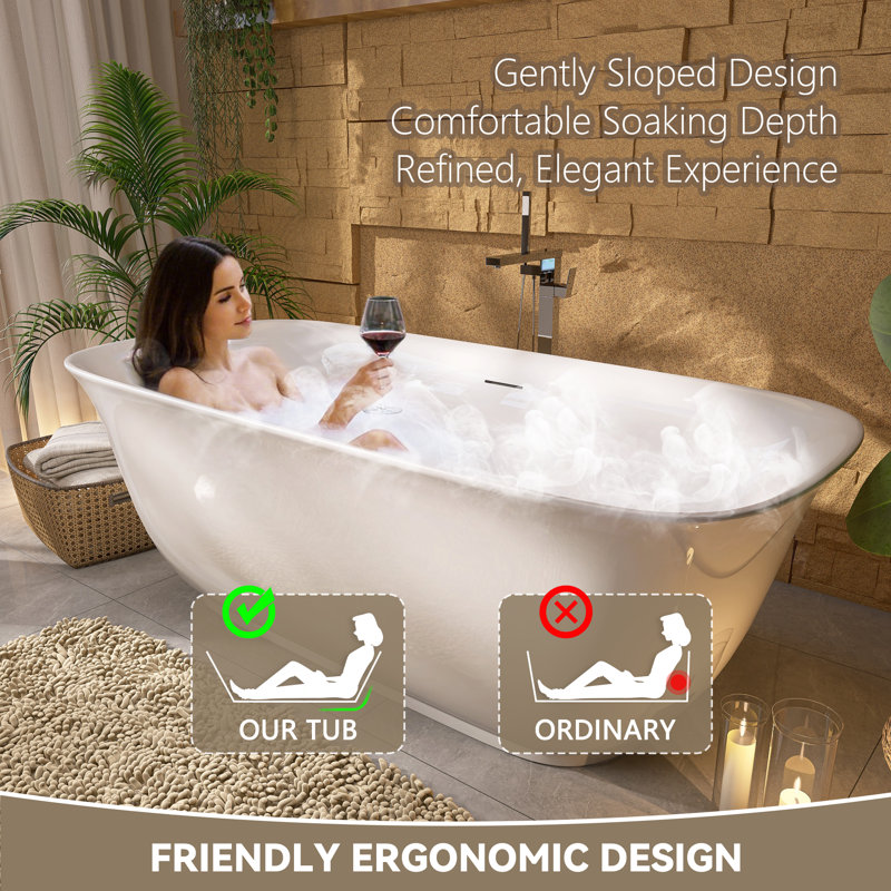 67'' x 31.5'' Acrylic Freestanding Double Ended Soaking Bathtub, Gloss White