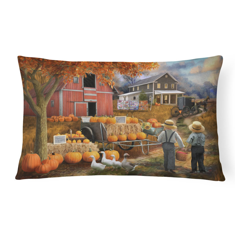 Outdoor Throw Pillow, Fall Amish Pumpkin Stand