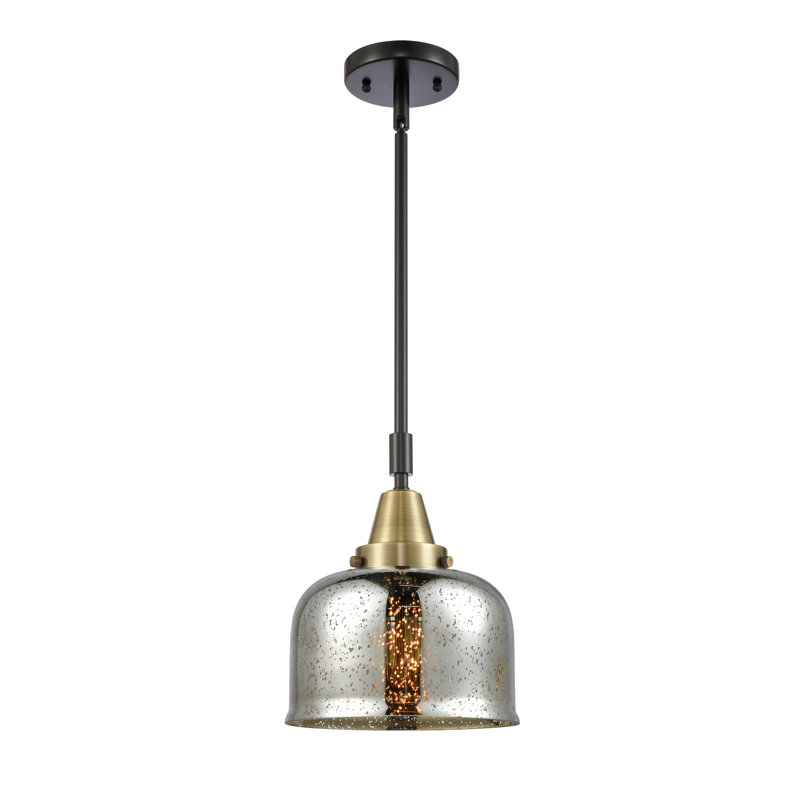 Luminaire suspendu 1 lumière à une cloche, Argent mercuré plaqué, H 44,12 po x l 8 po x P 8 po, Laiton antique noir