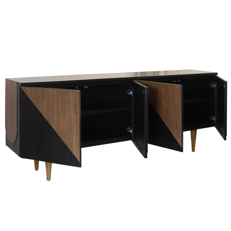 Console texturée Mid-Century à 4 portes - noir, chêne
