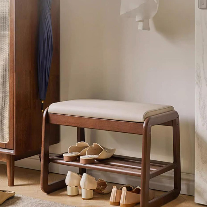 21.7in Shoe Storage Bench, Beige/Dark Walnut