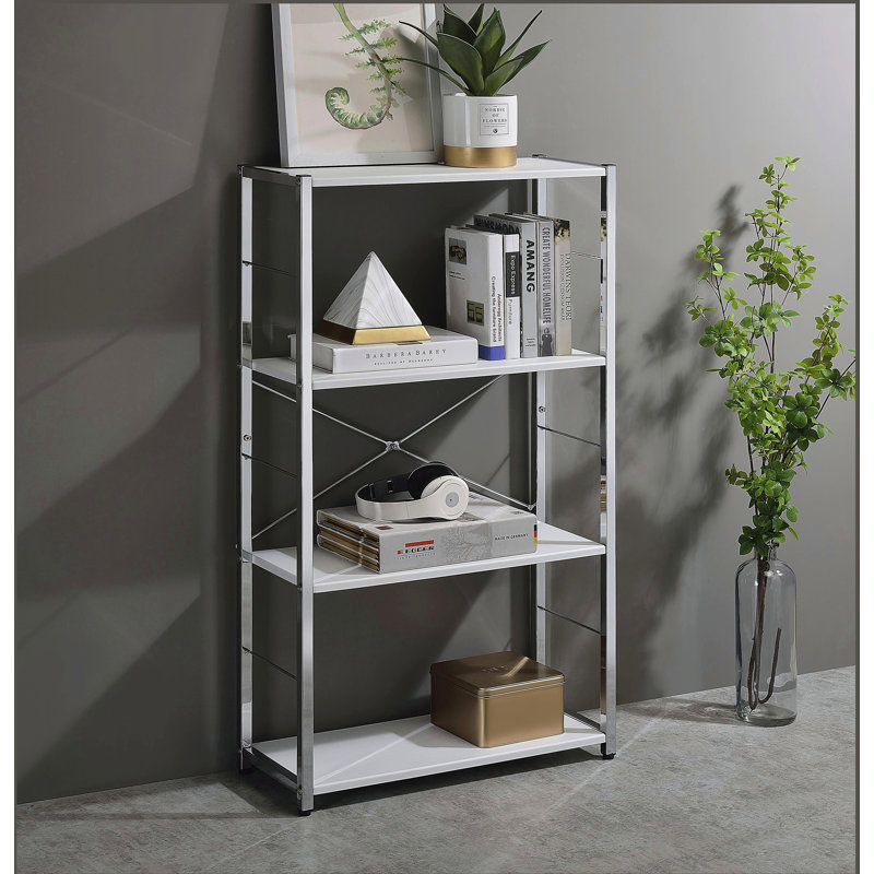 Bibliothèque blanche et chrome, (4 tablettes) H 42 po x l 24 po x P 11 po