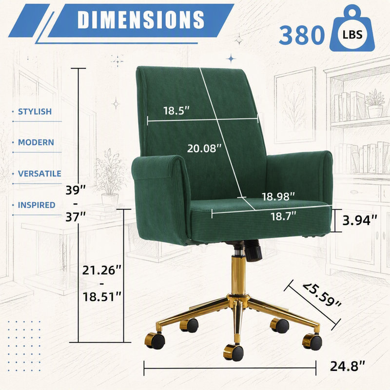 Chaise de bureau ergonomique à dossier mi-haut et relevable, revêtue de tissu rayé pour un confort optimal au travail et pendant les études.