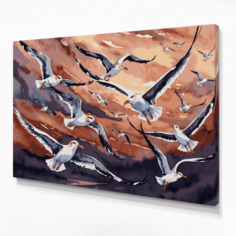 «Birds Ring», art mural sur toile mauve à bec, H 20 po x l 24 po