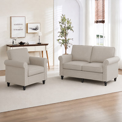 Ensemble de canapé-lit en microfibre 2 pièces avec cadre en bois