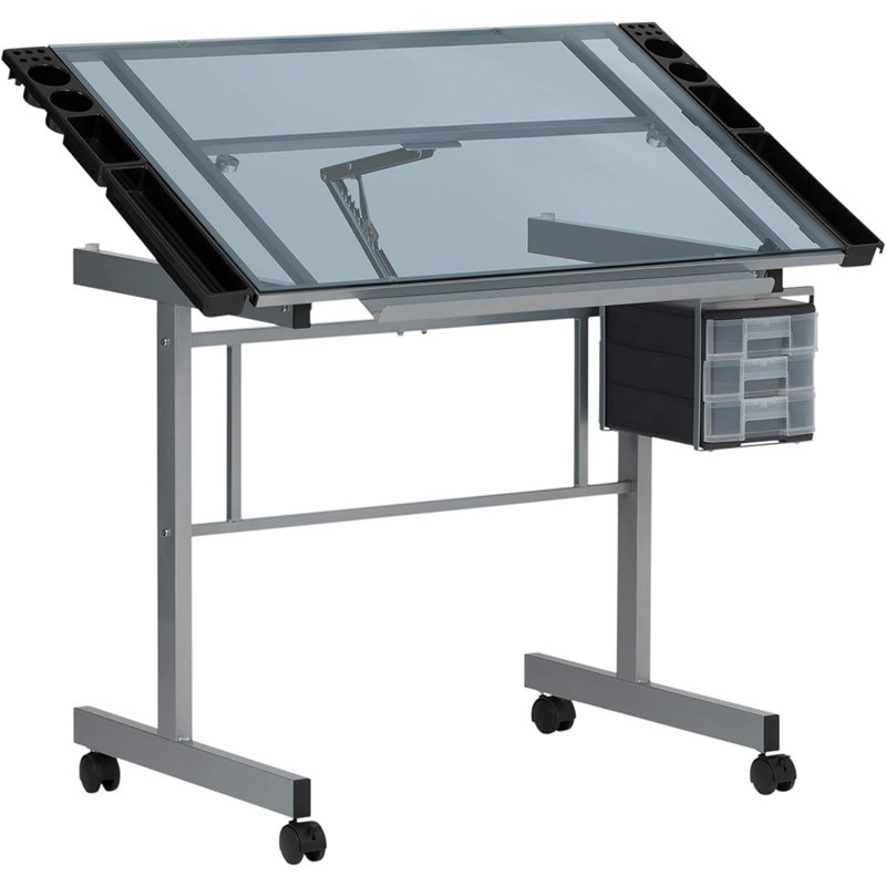 Craddock Adjustable Glass Top Drafting Table