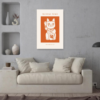 Maneki Neko Lucky Cat Minimalist Modern Traditional Cat Wall Art