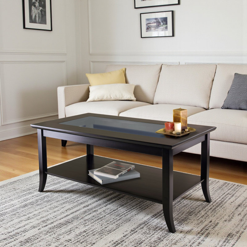 Table basse rectangulaire à 1 tablette avec verre trempé Kogan H 17,85 po x l 39,8 po x P 22 po Kresso
