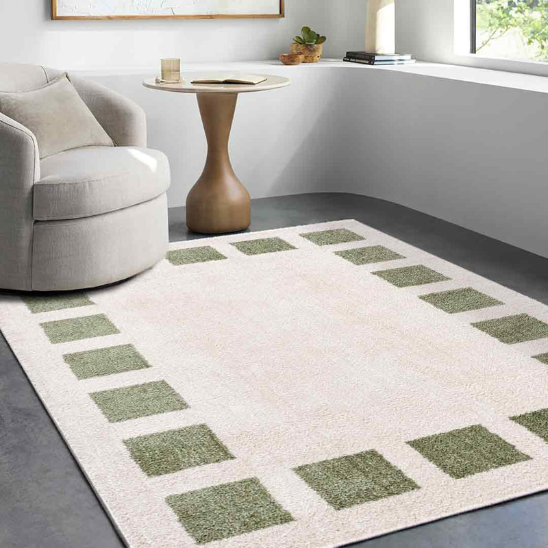 Machine Washable Shaggy Boho Grass Green Area Rug, Rectangle 200 x 275cm