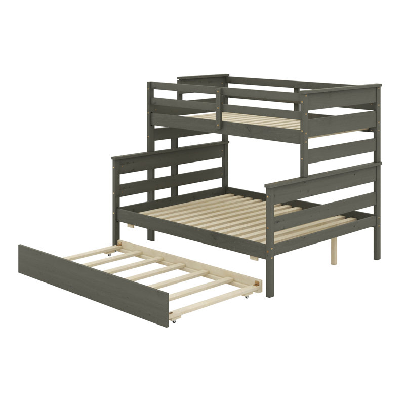 Lit simple superposé au dessus d'un lit double avec gigogne, Gris