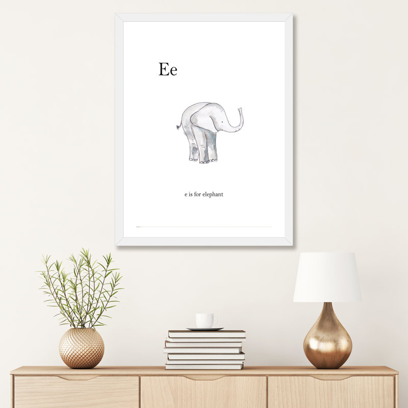 Décoration murale Ee Is For Elephant Kids, H 24 po x l 16 po x P 1 po, Papier encadré blanc