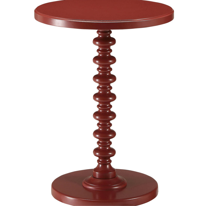 Red Wooden Side Table With Enchanting Base Pedestal For Home Round Living Space, Red