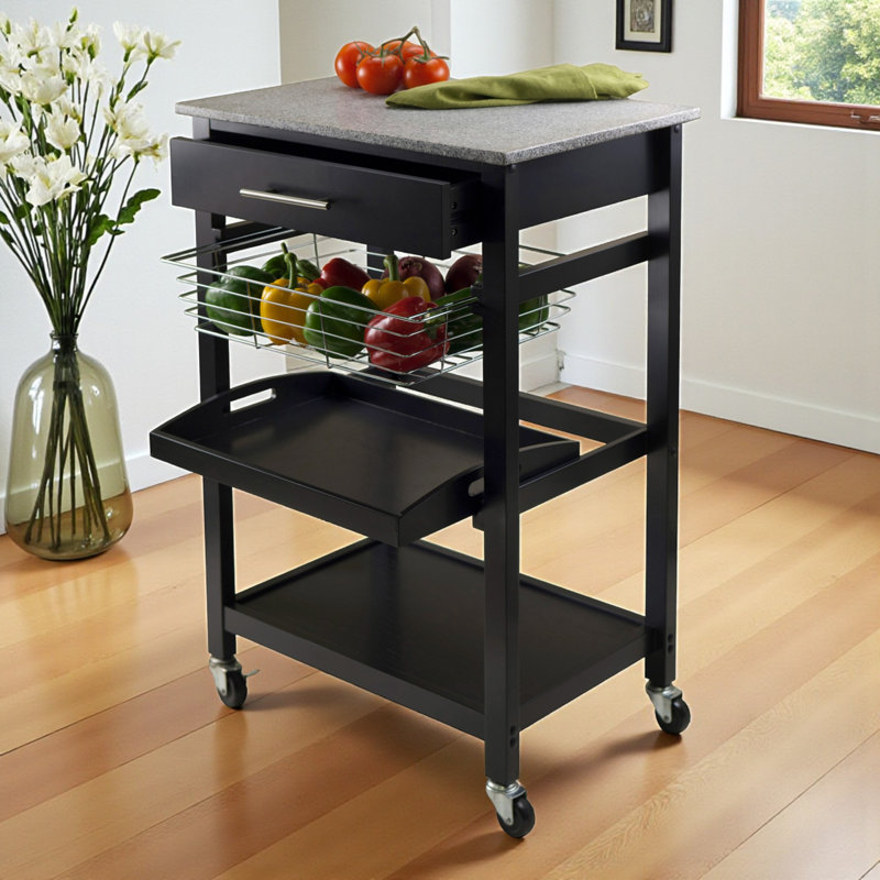 Chariot utilitaire Julia à 1 tiroir et 2 tablettes au fini noir, H 33,63 po x l 22,37 po x P 15,58 po