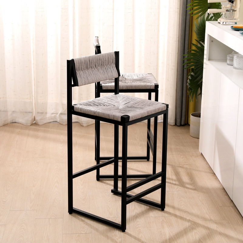Ensemble de 2 tabourets de bar gris tissés à la main avec tabouret à hauteur de comptoir et tabouret de bar en papier tissé pour la cuisine, la maison et le bureau (gris)
