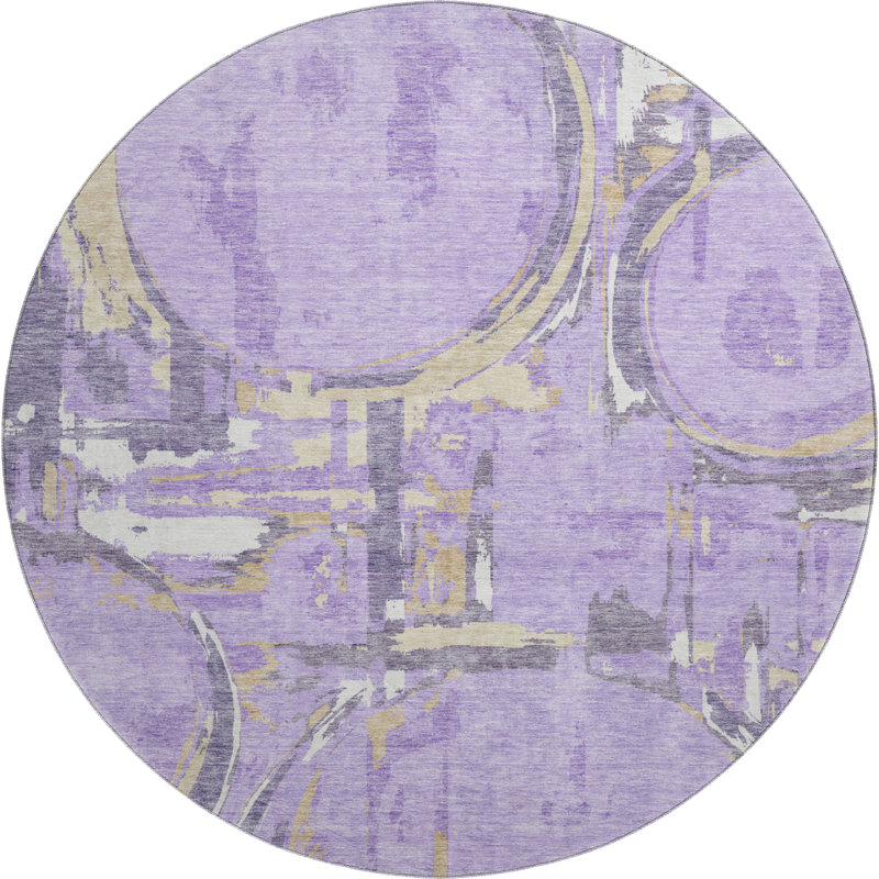 Premium Machine Washable Prisco Lavender Rug, Round 8'