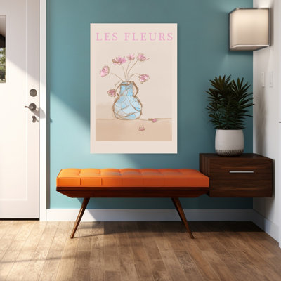 Les Fleurs Vase Rose Affiche murale florale minimaliste et moderne délicate