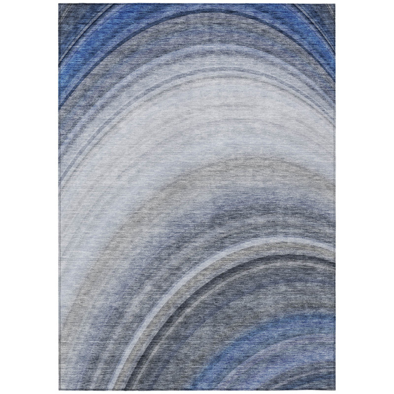 Tapis intérieur lavable abstrait bleu denim et bleu marine 9 pi x 12 pi