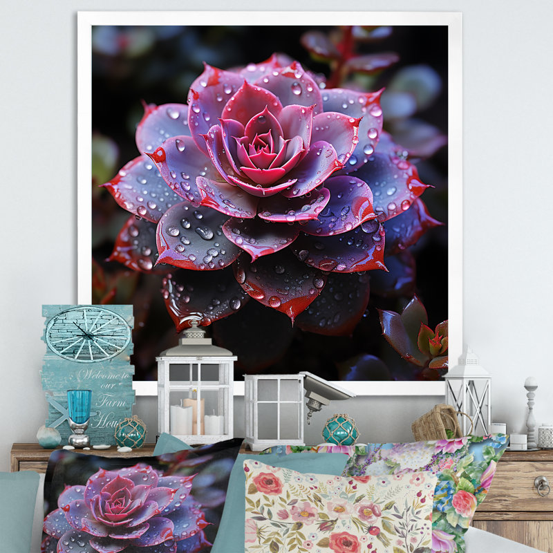 Neon Mauve Succulent Elegance - Imprimé, H 24 po x l 24 po x P 1 po, Cadre simple blanc