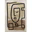 Tapis décoratif moderne beige à motif de portrait noir et surréaliste-777834028