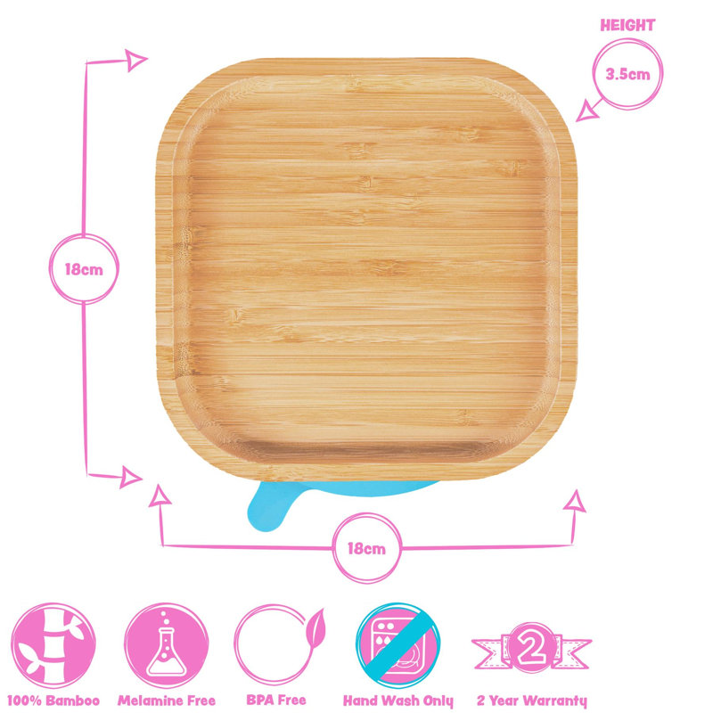 Tiny Dining - Children's Bamboo Suction Square Plate, Black